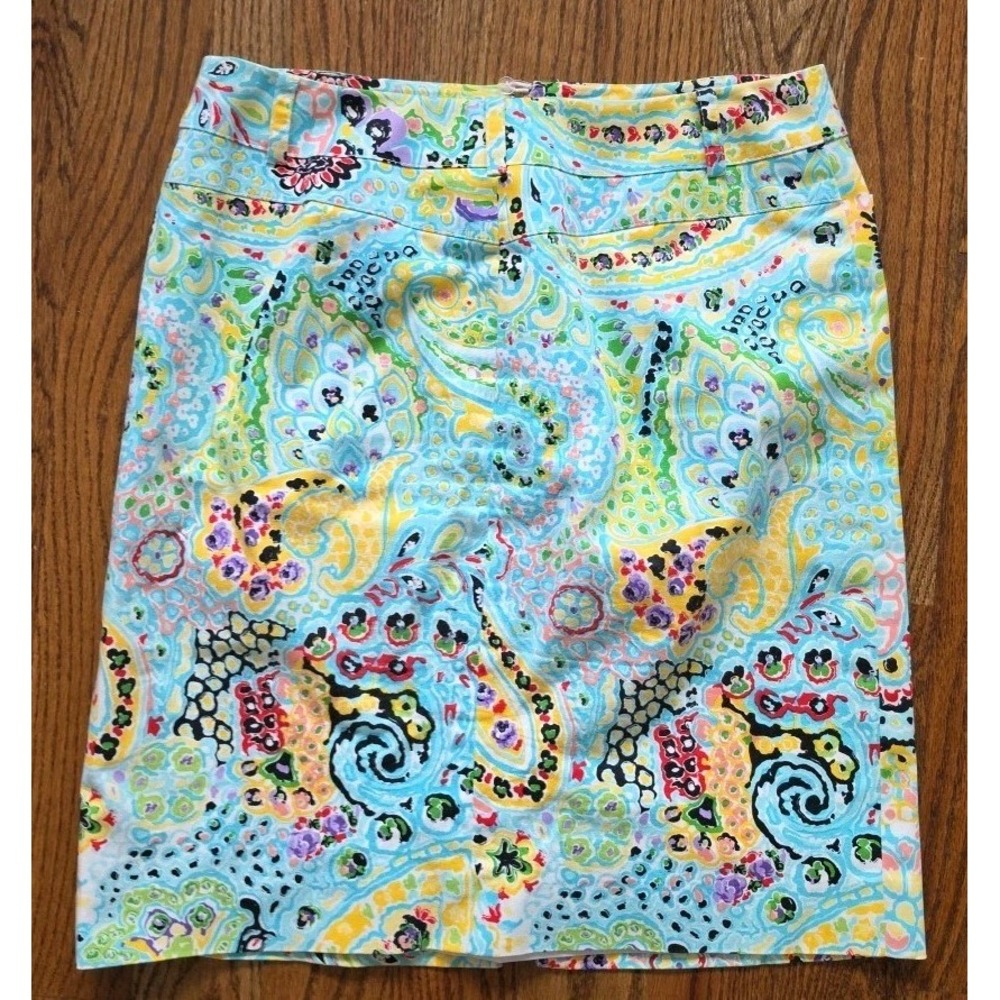 Carlisle Size 10 Paisley Pencil Skirt Front Zipper Bright Spring Colors Pockets - Picture 4 of 4